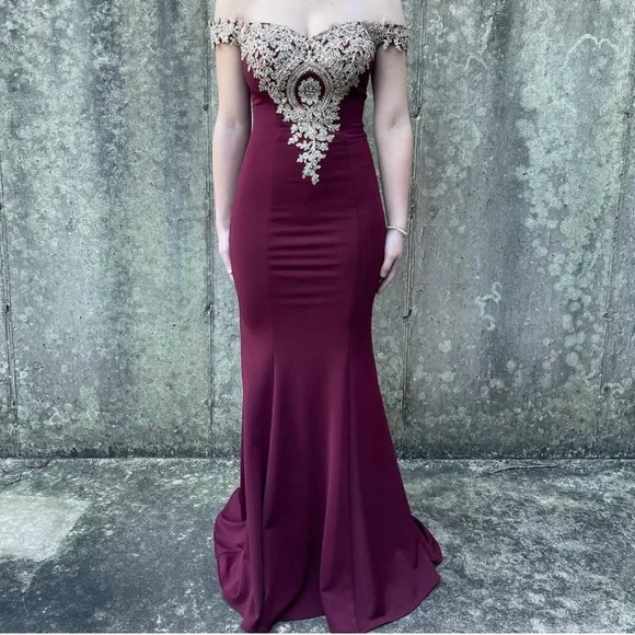 Dresses | Maroon Off The Shoulder Formal Dress With Gold Details Size 4 | Poshmark Dresses | Maroon Off The Shoulder Formal Dress With Gold Details Size 4 | Poshmark
